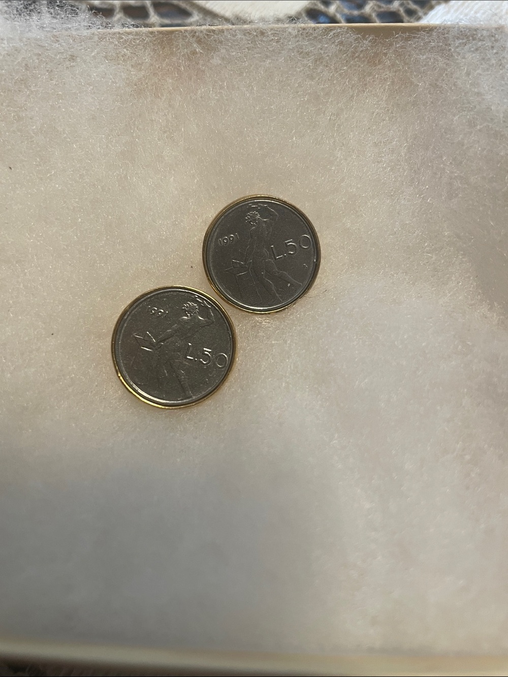 Bellezza 50 Lira Two-Tone Coin Button Disc Earrings in Silver and Gold